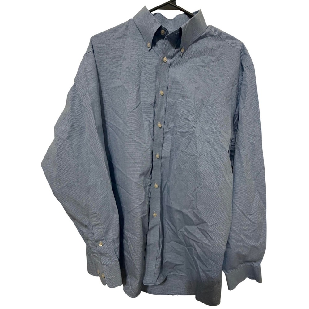 Jos A Bank Travelers Collection Mens Blue Gingham Button Down Shirt Large Cotton